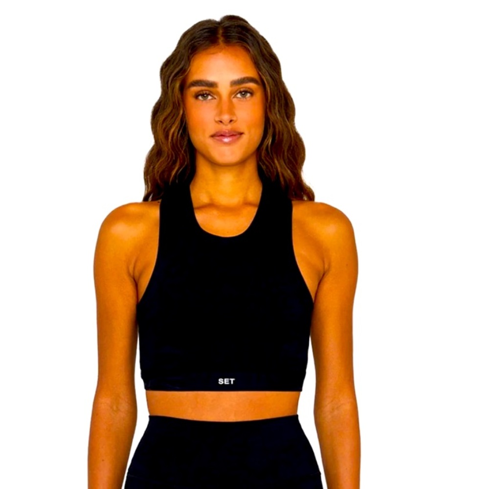 SET ACTIVE High-Neck Razor-Back Ribbed Tank in Onyx, Size M/L, Like New!